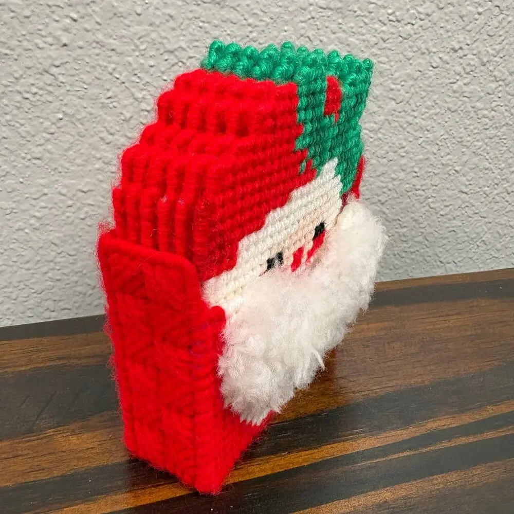 Plastic Canvas Needlepoint Stichery Handmade Santa Coaster Set of 6 Christmas